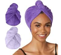 Turbie Twist Paquete de 2 toallas de microfibra para el cabello, para belleza, viajes, regalos, turbante para cabello liso, ondulado y rizado, cuidado personal premium, morado oscuro y morado claro