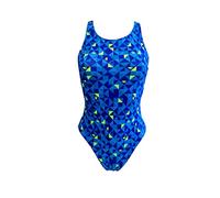 Turbo - Bañador Mujer Origami Azul Profesional Señora, Traje de Baño de Natacion Entrenamiento Competicion, Tira Ancha Doble Capa (3XL)