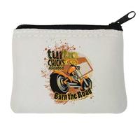 Turbo Chicks Reloaded Burn The Road Biker Graphic - Monedero de neopreno (12 x 9 cm), color blanco