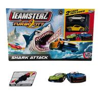 Turbo City Shark Atack, 2 Coches incluidos, Lanzador de Coches, Funcionamiento Manual sin Pilas, Juguete Infantil, para niños y niñas Desde 3 años