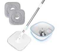 Turbo Mopa 3en1 con Cubo - Juego de Fregona Giratoria y Cubo con Escurridor, Sistema Autolimpiante 2en1, 2 Fundas de Microfibra, Mango Ajustable 130cm para Suelos Duros, Azulejos y Ventanas