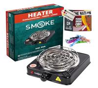 Turbo Power Smoke2u® - Juego de encendedor de carbón eléctrico (1000 W, con espiral de calefacción de acero inoxidable, 5 niveles con protección contra sobrecalentamiento (+ 4 kg de carbón y 100