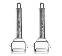 TURBO PRODUKTE 2 peladores de acero inoxidable para frutas y verduras - hacia adelante y hacia atrás con hoja colgante para zurdos y diestros - función 3 en 1