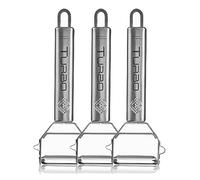 TURBO PRODUKTE 3 peladores de acero inoxidable para frutas y verduras - hacia adelante y hacia atrás con hoja colgante para zurdos y diestros - función 3 en 1