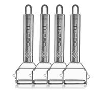 TURBO PRODUKTE 4 peladores de acero inoxidable para frutas y verduras - hacia adelante y hacia atrás con hoja colgante para zurdos y diestros - función 3 en 1