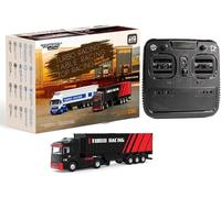 Turbo Racing - Camión a control remoto a escala 1:76 con placa de arrastre y contenedor de carga, 2.4G 3CH 4WD Tractor eléctrico RC con luz LED, modelo de tractor de escritorio para aficionados, RTR