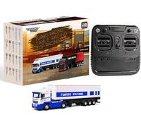 Turbo Racing - Camión a control remoto a escala 1:76 con placa de arrastre y contenedor de carga, 2.4G 3CH 4WD Tractor eléctrico RC con luz LED, modelo de tractor de escritorio para aficionados, RTR