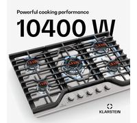 Turbocast Placa de gas | Acero inoxidable 304 | 5 quemadores | Soporte profesional de hierro fundido | Quemador wok Klarstein