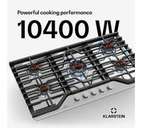 Klarstein Turbocast Placa de Gas, 5 Quemadores, Acero Inoxidable 304, Quemador Wok 3,4kW, Encendido Automático, Seguridad Integrada, Kit Conversión GLP, Encimera Gas Profesional