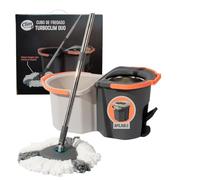 TurboClim Duo. Cubo de Fregar Giratorio con Pedal. Doble Cubo Que Separa Agua Limpia y Sucia. Escurridor Giratorio de Acero Inoxidable. Apilable Ocupa Poco Espacio. Fregona Triangular + 2 recambios