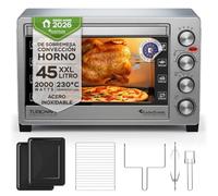 TurboTronic EVS45 Horno Eléctrico 45L, Mini Horno de Sobremesa con Convección y Asador Giratorio, 2000W, hasta 230°C, Plateado