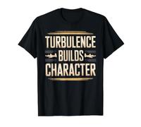 Turbulence Builds Character Resiliencia de los Viajes aéreos Camiseta gráfica económica, Hombre, Negro, M