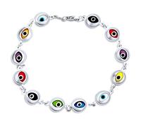 Turco Multicolor Colorido Amuleto De Protección Espiritual Cadena De Enlace Multi Charm Evil Eye Pulsera Para Mujeres Adolescentes .925 Plata Esterlina 7,5 Pulgadas Hecho En Turquía