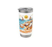 Turco Van Cat Spooky Summerween Vacaciones Tropical Beach Vaso térmico de acero inoxidable de doble pared