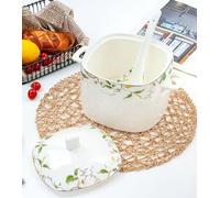 Tureen de sopa de porcelana de hueso con tapa y juego de cucharón, cuenco grande de cerámica de 3000 ml con cubierta para fiestas, comer, decoración del hogar, 3,090.1 g, apto para microondas y horno,