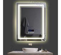 Turefans Espejo de baño, 24W + LCD Pantalla（Fecha, Hora, Temperatura） + Interruptor táctil + Anti-vaho + Audio Bluetooth + LED de Color Ajustable (Blanco frío/Blanco cálido), 60 * 80 cm