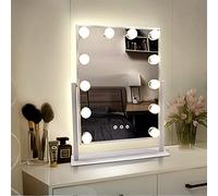 TUREWELL Hollywood Espejo Maquillaje con Luz, Espejo Tocador Lluminado Grande de 3 Colores y 12 Regulables LED Bombillas, Pantalla de Control Táctil y Rotación de 360 Grados (Blanco)