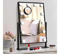 TUREWELL Hollywood Espejo Maquillaje con Luz, Espejo Tocador Lluminado Grande de 3 Colores y 12 Regulables LED Bombillas, Pantalla de Control Táctil y Rotación de 360 Grados (Negro)