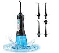 TUREWELL Irrigador Dental, Irrigador Bucal Portatil con 3 Modos y 6 Boquillas, 300ML Water Flosser IPX7 Impermeable, Carga USB para el Hogar y Los Viajes