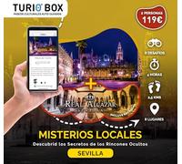 TURIOBOX Caja Regalo 2 Personas, Paseo Cultural Sevilla Misterios + Entrada al Real Alcázar Pasaporte y Pulsera de Líder Combina Historia, Arte y Humor en un Recorrido Lleno de retos