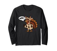 Turkey Moo Funny Thanksgiving Cow Meme para Hombre y Mujer Manga Larga
