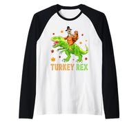 Turkey-Rex Turkey Riding Dinosaur Thanksgiving Thankful Camiseta Manga Raglan