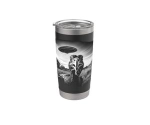 Turkey Selfie UFO Funny Black & White Thanksgiving Vintage Vaso térmico de acero inoxidable de doble pared
