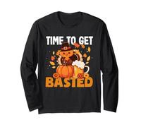 Turkey Time To Get Basted Retro Happy Thanksgiving Hombres Mujeres Manga Larga