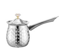 Turkish Coffee Pot Cafetera turca versátil hecha a mano con tapa de asa estable de acero inoxidable(Silver-600ml)