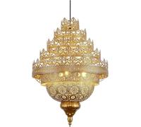Turkish Moroccan V-intage Chandelier Hollow Arabic Etching Pendant Light Crown Shaped Gold Metal Ceiling Hanging Lamp,Pendant Ceiling Light