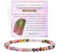 Turmalina Arco Iris - Alegría - Pulseras de Cuentas para las Mujeres, 4mm Cristal Plata de ley 925 Piedra Natural Elásticas con Piedras Preciosas de para Mujer, Joyería de Chakra Regalos