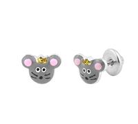 Turmalina - Pendientes bebe niña ratita de Plata de Ley 925, pendientes con motivo de ratita con corona tamaño de 6 mm, de la marca de joyería Turmalina by Martina