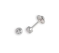 Turmalina - Pendientes bebe niña redondo circonita bañado en oro de Plata de Ley 925, pendientes con piedra, tamaño de 3 mm, de la marca de joyería Turmalina by Martina (Diamante plata)
