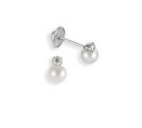 Turmalina - Pendientes bebe niña tu y yo de Plata de Ley 925, pendientes con piedra y perla, tamaño de 4 x 6,5, de la marca de joyería Turmalina by Martina