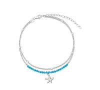 Turmalina - Pulsera tobillera plata dorada concha marina, pulsera para tobillo, brazalete para tobillo, pulsera para la playa pie, regalo para mujer verano para mujer y niña (Plata con estrella)