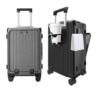 Turmaster Carry on Luggage,Maleta de Aluminio de 20"con Ruedas Spinner, Cerradura TSA incorporada, con Puerto USB y portavasos y portateléfono Maleta de Viaje de Carcasa Dura (Negro)