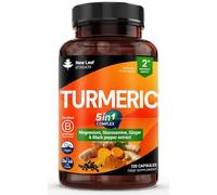 Turmeric 5-in-1 Complex - 5000mg Turmeric Capsules High Strength Enriched with Magnesium & Glucosamine Sulphate - Added Ginger Capsules + Black Pepper, 95% Curcumin Supplement - Vegan Supplement