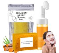 Turmeric Face Wash with Brush, Lemon Turmeric Kojic Acid Soap, Jabon De Curcuma, Jabón Blanqueador De Piel, Turmeric Wash and Care 3 Piece Set for Face & Body (1Set)
