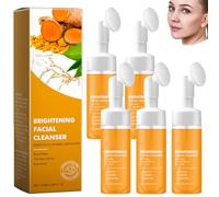 Turmeric Foaming Face Wash, Turmeric Facial Cleanser with Brush, Turmeric Glowing Exfoliating Face Wash for All Skins, Oil Control Foaming Cleanser All Skin, Gentle Cleanser for Men and Women (5pcs)