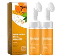 Turmeric Foaming Face Wash, Turmeric Facial Cleanser with Brush, Turmeric Glowing Exfoliating Face Wash for All Skins, Oil Control Foaming Cleanser All Skin, Gentle Cleanser for Men and Women (2pcs)