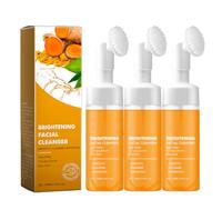Turmeric Foaming Face Wash, Turmeric Facial Cleanser with Brush, Turmeric Glowing Exfoliating Face Wash for All Skins, Oil Control Foaming Cleanser All Skin, Gentle Cleanser for Men and Women (3PCS)