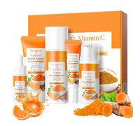 Turmeric Vitamina C Skin Care Set 5 en 1 Cuidado Facial Mujer con Cúrcuma Limpiador Facial, Tónico Facial, Suero, Crema Ojos y Crema Facial, Tono de Piel Uniforme Antienvejecimiento Set Regalo Mujeres