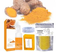 Turmeric Wash and Care 3 Piece Set, Kojic Acid and Turmeric Soap, Face Wash with Brush and Exfoliating Pads, Facial Cleansing Skincare Set