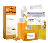 Turmeric Wash and Care 3 Piece Set, with Facial soap, facial mousse, and facial pads, Exfoliate Soap, for deep cleansing of face and body