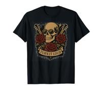 Turn It Loud Gafas de Sol Vintage Rock and Roll Skull Camiseta