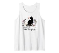 Turn The Page Books & Cats Black Cat Women Floral Book Lover Camiseta sin Mangas