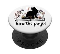 Turn The Page Books & Cats Black Cat Women Floral Book Lover PopSockets PopGrip Adhesivo