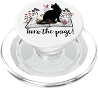 Turn The Page Books & Cats Black Cat Women Floral Book Lover PopSockets PopGrip para MagSafe