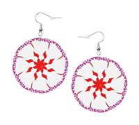 Turning The Octagonal Flower - Pendientes redondos de piel de PVC impresos de doble cara con ganchos chapados en plata 925, talla única, plata de ley, piedra dorada, One Size, Plata de ley, Piedra