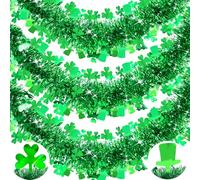 TURNMEON Paquete de 3 guirnaldas de oropel Día de San Patricio para decoración en total de 49.2 pies de trébol verde trébol leprechaun sombrero metálico Streamers irlandés Día de San Patricio Decoración para interiores y exteriores, cada uno de 16.4 pies por 4.3 pulgadas